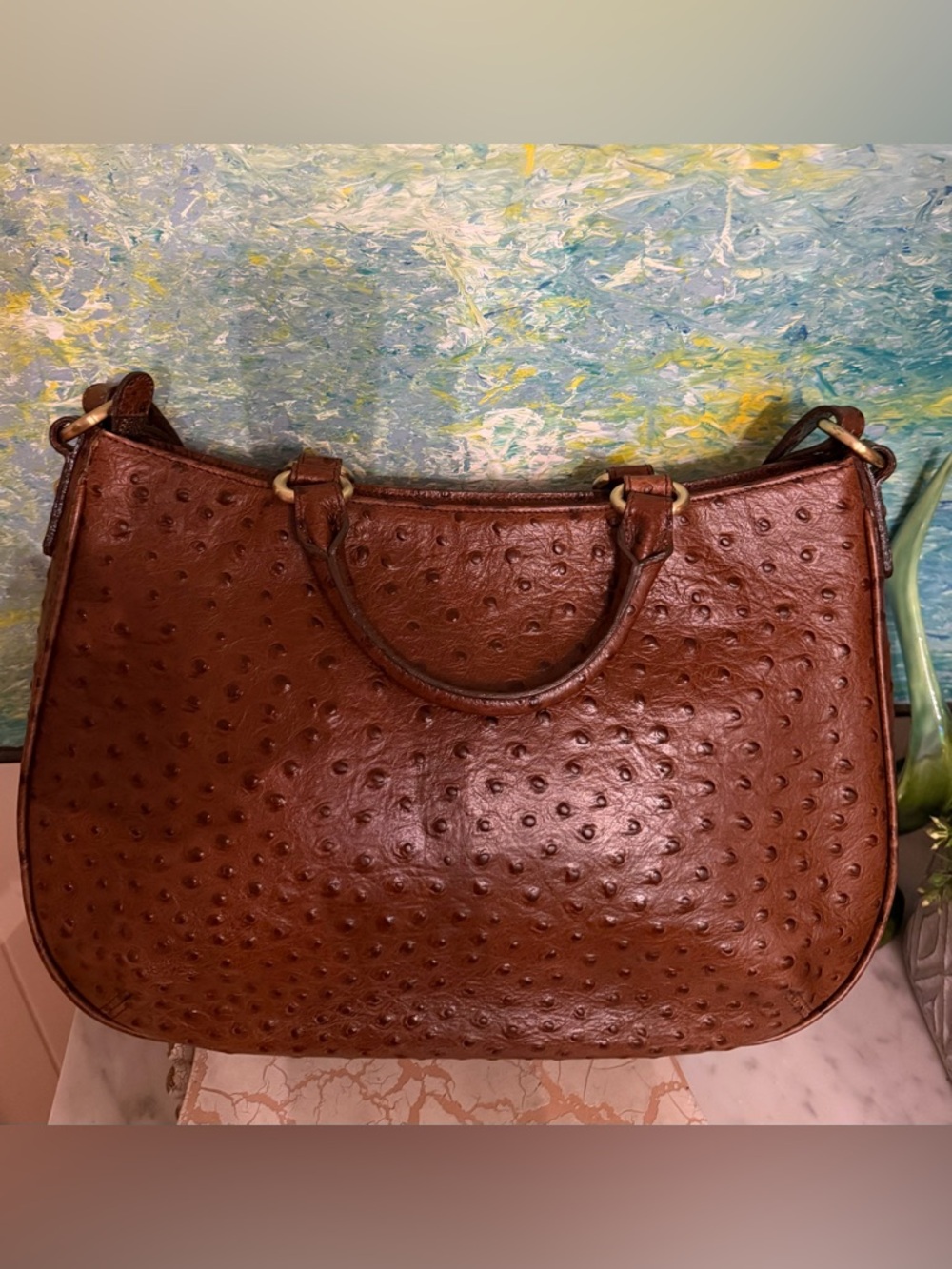 Brahmin Brown Ostrich-Embossed Leather Bag - Picture 2 of 7